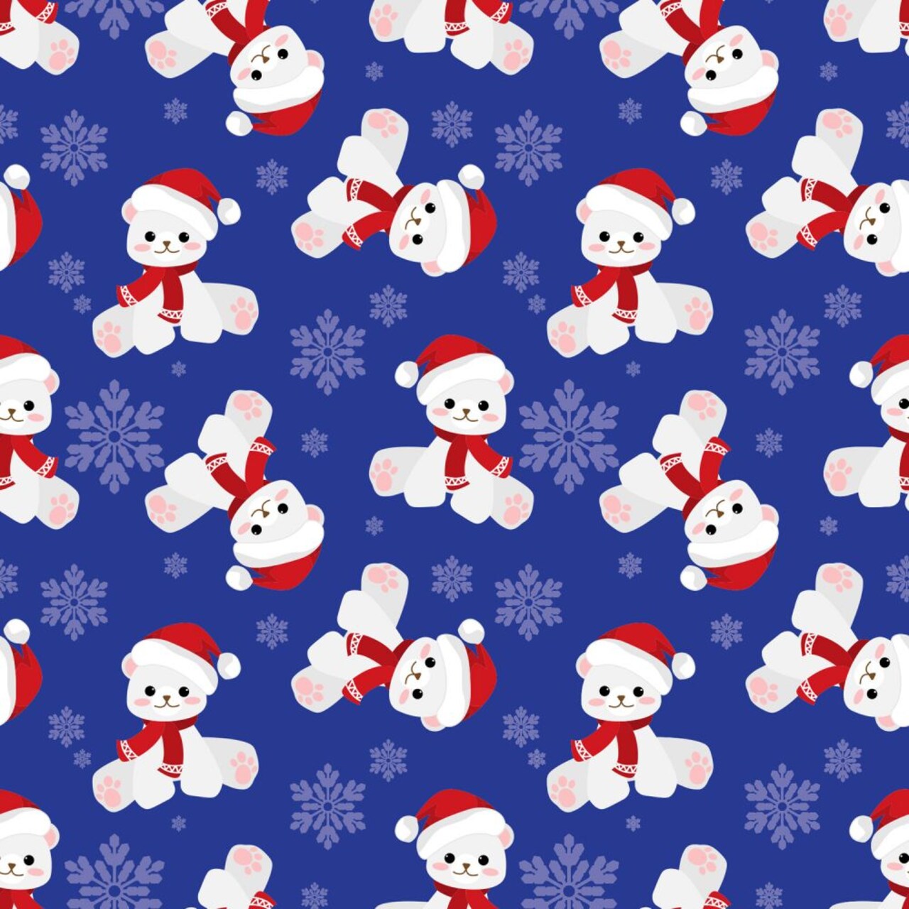 Christmas Teddy Bears and Snowflakes on Blue 100% Cotton Fabric